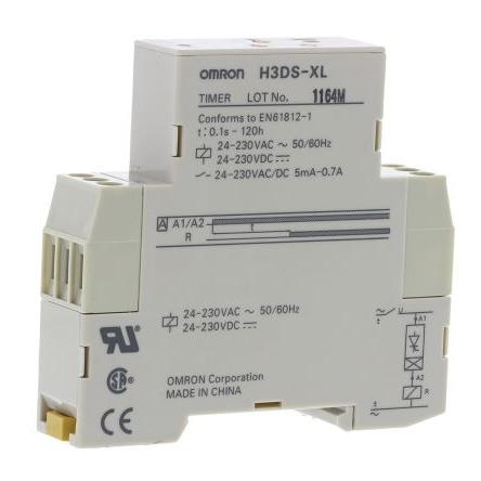 Omron Časovací relé, řada: H3DS Lišta DIN 1kontaktové 24 to 48 V dc 230V ac, 24 V ac 1 funkce Šroub 0.1 s to 120 h