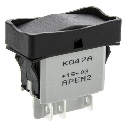APEM Kolébkový spínač IP65 (Zap)-vyp-(zap), barva ovladače: Černá DPDT Panel Zap-vyp-zap 15A
