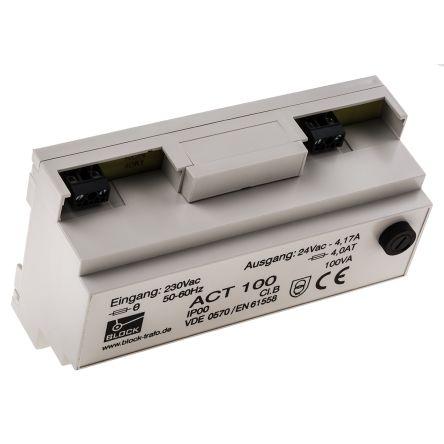 Block Transformátor na lištu DIN 100 VA, primární napětí: 230 V ac, sekundární napětí: 24 V ac, počet výstupů: 1, Panel