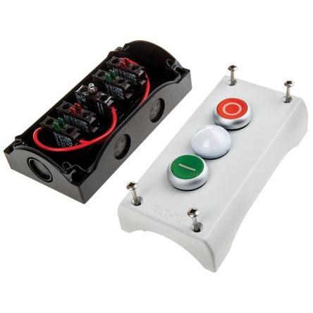 Eaton Zapouzdřené tlačítko Okamžité, řada: RMQ Titan M22 IP69K SPDT Zelená, Červená, Bílá Plastové, počet výřezů: 3