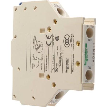 Schneider Electric Blok pomocných kontaktů 1 NO/1 NC 2 Boční, rozsah: LAD8 s Šroubová svorka 10 A 690V ac