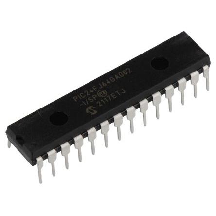 Microchip Mikrokontrolér PIC24FJ64GA002-I/SP 16 bit PIC 32 MHz 64kB Blesk 8 kB RAM, počet kolíků: 28 kolíkový, SPDIP