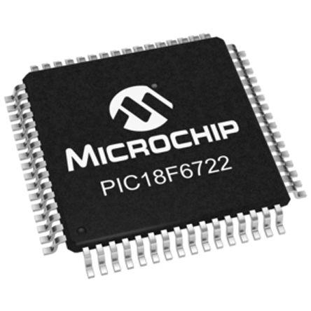 Microchip Mikrokontrolér PIC18F6722-I/PT 8 bit PIC 40 MHz 128kB Blesk 3.94 kB RAM, počet kolíků: 64 kolíkový, TQFP