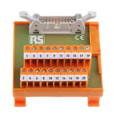 RS PRO Modul rozhraní, IDC, Lišta DIN, Vnější, počet kontaktů: 20, 50V 1A, délka: 70 mm