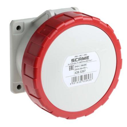 Scame Průmyslový napájecí konektor, řada: Optima, IP67, Panel barva Červená, 32A 3P+PE, 415V