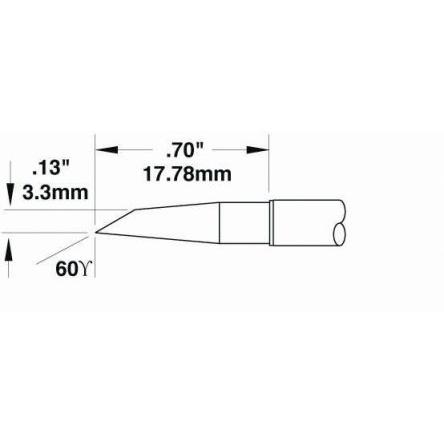 Metcal Pájecí hrot, číslo modelu: SMTC 3.3 mm 17.78 mm 60 ° Kopyto, pro použití s: MX-H1AV, MX-H7SF, MX-RM3E, MX-RM6E