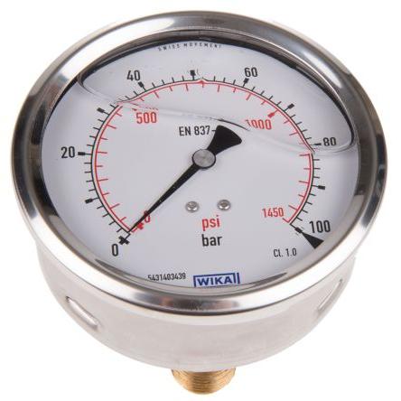 Tlakoměr Vnější 7656072 100 mm 1/2 in G Nerezová ocel, 60 °C 100 bar 0 bar WIKA