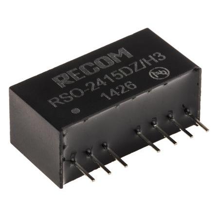 Recom Měnič DC/DC RSO, výstup: 15V dc 3 kV dc, Vin 36V dc 34 mA, Vin 9V 1 W -40 °C 75 °C Průchozí otvor