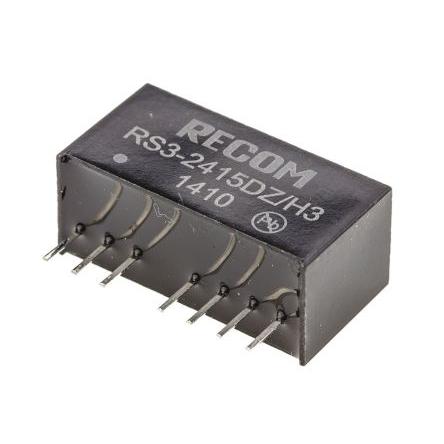 Recom Měnič DC/DC RS3, výstup: 15V dc 3 kV dc, Vin 27V dc 100 mA, Vin 9V 3 W -40 °C 71 °C Průchozí otvor
