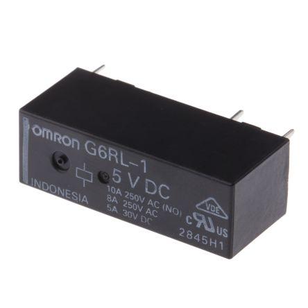 Omron Výkonové relé SPDT Montáž na plošný spoj 10A 5V dc G6RL