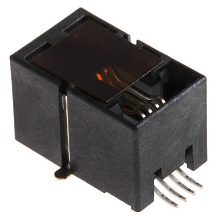 Molex Konektor RJ11, řada: 85502 Vnější Cat3, počet cest: 4, Pravý úhel, Povrch Nestíněný, počet portů: 1portový