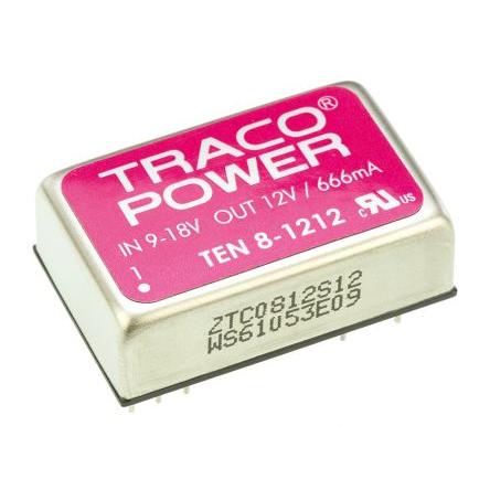 TRACOPOWER Měnič DC/DC TEN 8, výstup: 12V dc 1.6 kV dc, Vin 18V dc 666 mA, Vin 9V 8 W -40 °C 85 °C Průchozí otvor