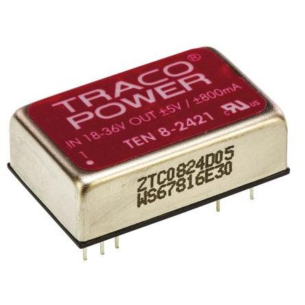 TRACOPOWER Měnič DC/DC TEN 8, výstup: 5V dc 1.6 kV dc, Vin 36V dc 800 mA, Vin 18V 8 W -40 °C 85 °C Průchozí otvor