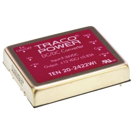 TRACOPOWER Měnič DC/DC TEN 20WI, výstup: 12V dc 1.5 kV dc, Vin 36V dc 835 mA, Vin 9V 20 W -40 °C 85 °C Montáž na plošný