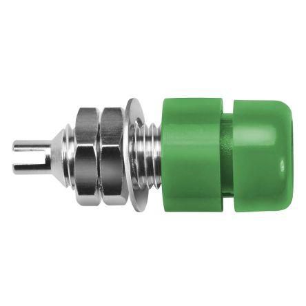 Schutzinger Zásuvka na banánky, 4 mm, 60V, 32A, Zelená, Vnitřní Šroubová, materiál kontaktu: Mosaz, délka: 23 mm,