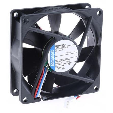 ebm-papst Axiální ventilátor, řada: 8400 N, průtok vzduchu: 45 m³/h 900 mW 12V dc IP68 80 mm 80mm 25 mm