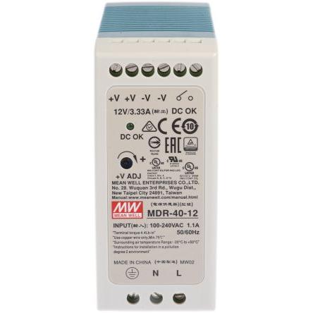 MEAN WELL Napájecí zdroj na lištu DIN MDR, počet výstupů: 1 Spínaný režim 264V ac 3.33 A St. 15V dc DC 40 W