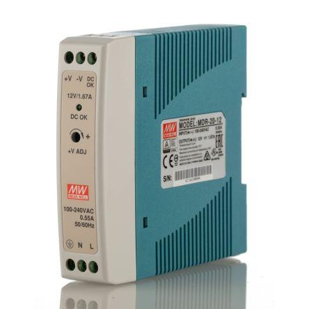MEAN WELL Napájecí zdroj na lištu DIN MDR, počet výstupů: 1 Spínaný režim 264V ac 1.67 A St. 13.2V dc DC 20 W