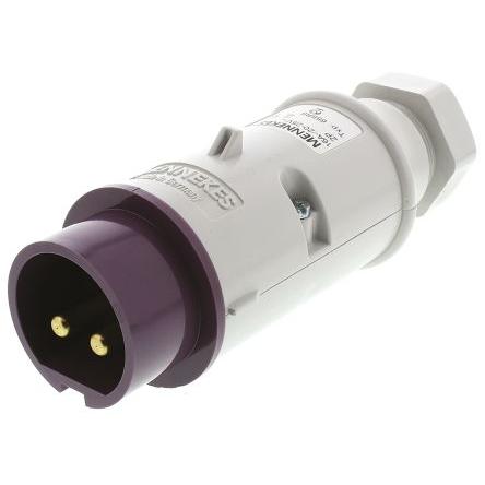 MENNEKES Průmyslový napájecí konektor, IP44, Kabel, formát pólů: 2P, orientace těla: Rovný barva Purpurová, 20V, 25 V