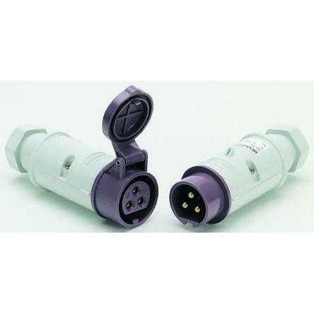 MENNEKES Průmyslový napájecí konektor, IP44, Kabel barva Purpurová, 16A 2P, 25V