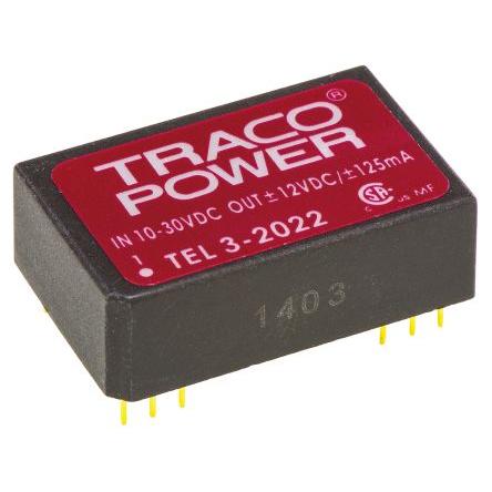 TRACOPOWER Měnič DC/DC TEL 3, výstup: 12V dc 1.5 kV dc, Vin 30V dc 125 mA, Vin 10V 3 W -40 °C 85 °C Montáž na plošný