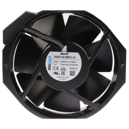 ebm-papst Axiální ventilátor, řada: W2E142, průtok vzduchu: 330 m³/h 25 W 230V ac 120 mA IP22 150 mm 172mm 38 mm