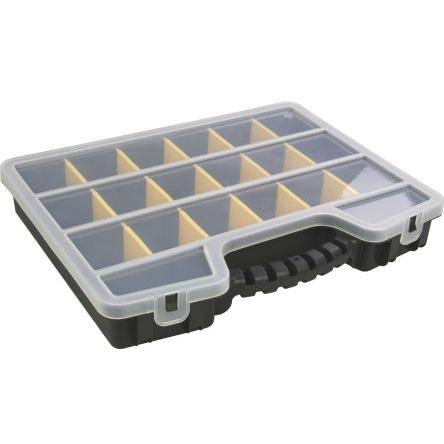 Přihrádková krabice 17 přihrádek Průhledné, Černá, Polypropylen Nastavitelné přepážky 60 mm x 395mm x 305 mm RS PRO