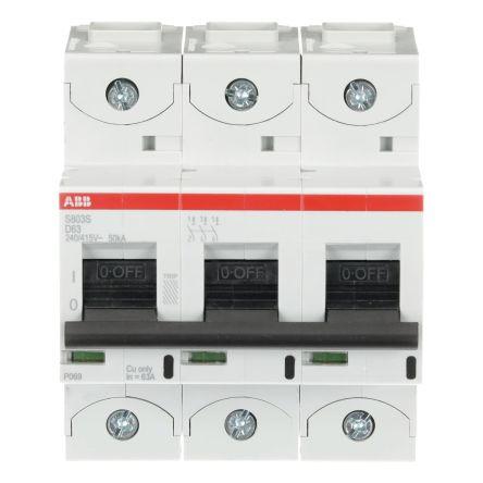 ABB Miniaturní jistič, rozsah: S800S 3pólový 63A vypínací výkon 50 kA, charakteristika: Typ D, rozsah: High Performance