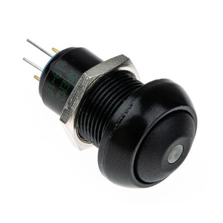 APEM Miniaturní tlačítkový spínač, řada: IP IP67 SPST Panel Blokování Osvětlené 13.6 mm 5A, barva LED: Zelená 250 V ac