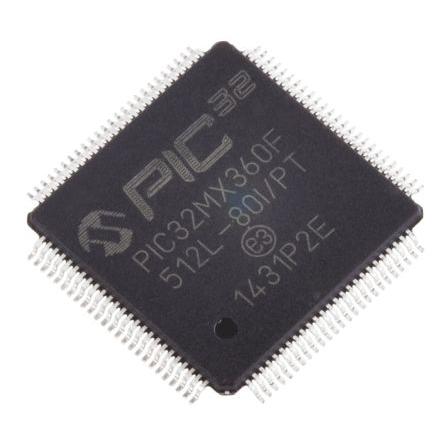 Microchip Mikrokontrolér PIC32MX360F512L-80I/PT 32 bit, standard: ISO/TS 16949 PIC 80 MHz 12kB, 512 kB Blesk 32 kB RAM,