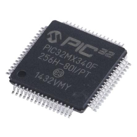 Microchip Mikrokontrolér PIC32MX340F256H-80I/PT 32 bit, standard: ISO/TS 16949 PIC 80 MHz 12kB, 256 kB Blesk 32 kB RAM,