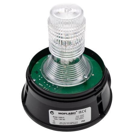 Moflash Maják, řada: X400 Blikající barva Žlutá, Modrá, Čirá 115V ac Xenonová Povrch, Nástěnná 100mA CE Certified IP65