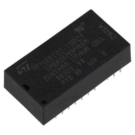 STMicroelectronics NVRAM M48T02-70PC1 70 ns, 16 kB Průchozí otvor, počet kolíků: 24 kolíkový 0 °C až 70 °C, 5.5V, 4.75