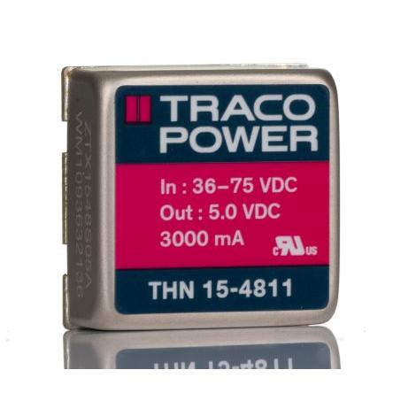 TRACOPOWER Měnič DC/DC THN 15, výstup: 5V dc 1.6 kV dc, Vin 75V dc 3 A, Vin 36V 15 W -40 °C 85 °C Průchozí otvor