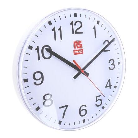 Hodiny barva Bílá Analogové Nástěnná, Plastové, Plastové 300 mm Baterie RS PRO