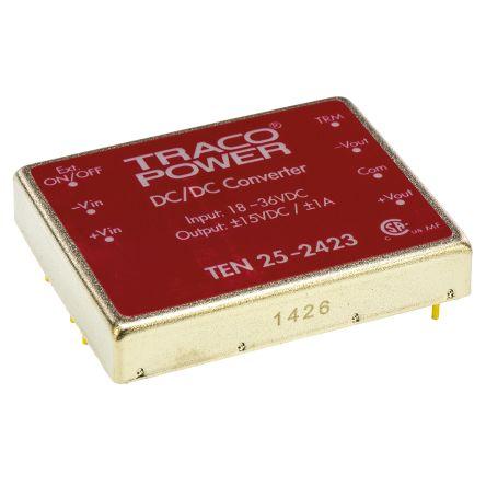 TRACOPOWER Měnič DC/DC TEN 25, výstup: 15V dc 1.5 kV dc, Vin 36V dc 1 A, Vin 18V 25 W -40 °C 85 °C Montáž na plošný spoj