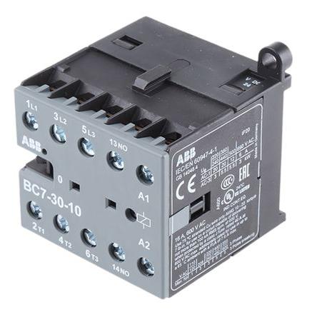 ABB 1 NO Stykač napětí ve vinutí 24V dc 3pólový 20 A 690V ac 5.5 kW s 3 NO kontakty 24V dc Řízení motoru, rozsah: BC7 3P