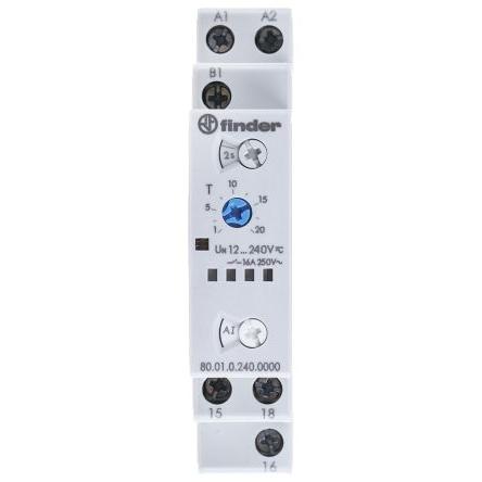 Finder Časovací relé, řada: 80 Lišta DIN SPDT 1kontaktové 12 to 240 V ac/dc 12V ac, 240 V ac Multifunkční funkce Šroub