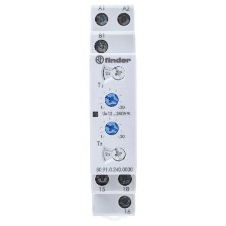 Finder Časovací relé, řada: 80 Lišta DIN SPDT 1kontaktové 12 to 240 V ac/dc 12V ac, 240 V ac 1 funkce Šroub 0.1 to 24 h,