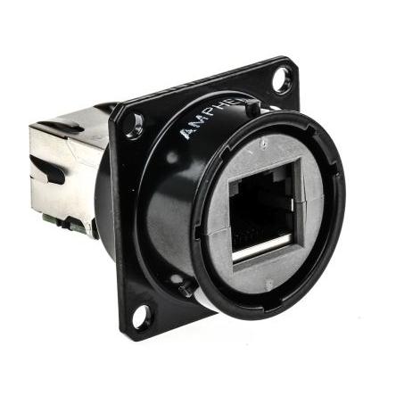 Amphenol Socapex Konektor RJ45, řada: RJF Vnitřní Cat5e, počet cest: 8, Rovný, Montáž do panelu Stíněné, počet portů: