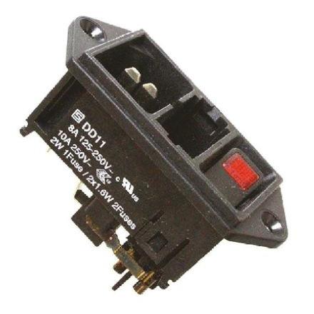 Schurter Konektor IEC 10A C14 Vnější, Montáž do panelu 5 x 20 mm, 250V 2 póly, 60Hz Rychlé připojení, 85 °C 2, -25 °C
