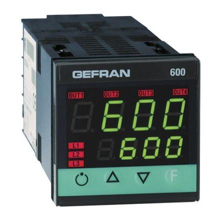 Gefran PID regulátor teploty, řada: 600 Panel, 50 °C, 0 °C 3, počet výstupů: 4, výstup: Relé 240V, typ řízení: PID, P,