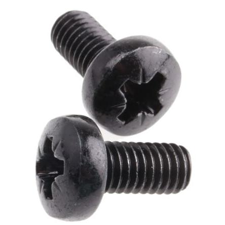 RS PRO Šroub s nízkou půlkulovou hlavou Pozidriv, Černá pasivovaná, Ocel hlavice Kónická 12 mm