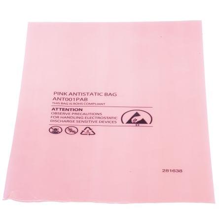 RS PRO Antistatický sáček, Antistatické, Tepelná pečeť, Růžová 100 V balení