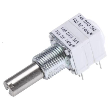 Potenciometr, průměr hřídele: 6.35 mm 1otáčkový, řada: 148 10 kΩ 10 % 0.5 W 14820F0GJSX13103KA Rotační, Montáž do