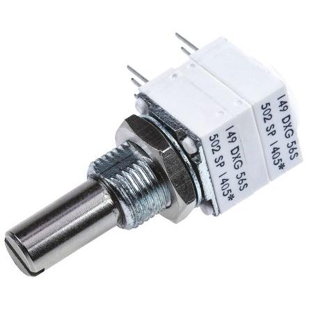 Potenciometr, průměr hřídele: 6.35 mm 1otáčkový, řada: 149 5 kΩ 10 % 1 W 14920F0GJSX13502KA Rotační, Montáž do panelu,