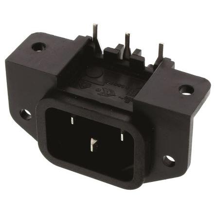 Bulgin Konektor IEC C14, orientace těla: Pravý úhel, Montáž do panelu, Montáž na plošný spoj Vnější, 250V 10A