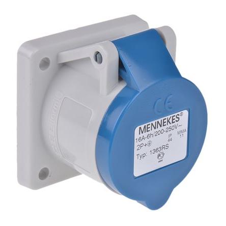 MENNEKES Průmyslový napájecí konektor, IP44, Panel barva Modrá, 16A 3P, 230V