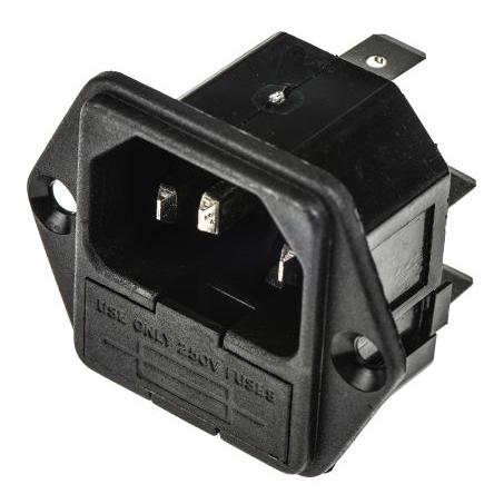 Bulgin Konektor IEC C14, orientace těla: Rovný, Montáž do panelu velikost pojistky 5 x 20 mm Vnější, 250V 10A