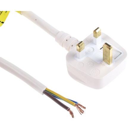 Napájecí šňůra 2 m, Bílá, A: Neuzavřený, B: BS1363 Polyvinylchlorid, 250V RS PRO